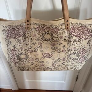 Free People Cream and Purple Floral Tote